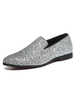 Hommes Mocassins Chaussures Mode PU Cuir Bout Pointu Paillettes Slip On Sliver Mocassins