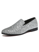 Hommes Mocassins Chaussures Mode PU Cuir Bout Pointu Paillettes Slip On Sliver Mocassins