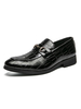 Hommes Mocassins Chaussures Sangle Réglable Détails En Métal Motif À Carreaux Bout Rond En Cuir PU Mocassins Noirs