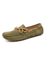 Hommes Mocassins Chaussures Slip-On Bout Rond En Cuir De Vachette Low-Top Vert Chaussures De Bateau Décontractées
