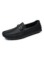 Hommes Mocassins Chaussures Slip-On Métal Détails Bout Rond En Cuir PU Noir Chaussures De Bateau Décontractées