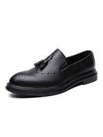 Hommes Mocassins Chaussures Slip On Pom Poms Bout Rond Bas Hauts Cuir PU Chaussures En Cuir Noir