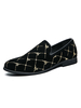 Hommes Mocassins Slip On Brodé Bout Rond En Cuir PU Mocassins Noirs