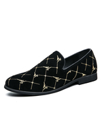 Hommes Mocassins Slip On Brodé Bout Rond En Cuir PU Mocassins Noirs