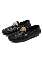 Hommes Mocassins Slip-On Détails Métalliques Imprimé Poisson Bout Rond En Cuir PU Mocassins Noirs