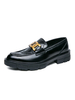 Hommes Mocassins Slip On Metal Details Plaid Round Toe PU Cuir Noir Mocassins
