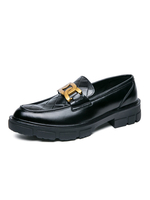 Hommes Mocassins Slip On Metal Details Plaid Round Toe PU Cuir Noir Mocassins