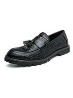 Hommes Mocassins Slip On Pom Poms Bout Rond En Cuir PU Mocassins Noirs