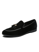 Hommes Mocassins Slip-On Pom Poms Bout Rond En Cuir PU Mocassins Noirs