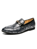 Hommes Mocassins Slip On Serpent Imprimé Bout Rond En Cuir PU Mocassins Noirs