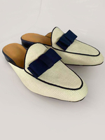 Hommes Mule Mocassins Chaussures Slip-On Bows Géométrique Bout Rond Cane Chaussures Plates Décontractées