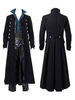 Hommes Noir Long Manteau Vintage Euro-Style Manches Longues Polyester Polyester Fibre Pardessus Rétro Costumes Pour Homme