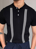 Hommes Polo Chemise Strips Collier De Turn-Courtes Boutons à manches courtes Ajustement régulier Noir Smart Polo Shirts
