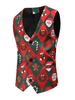 Hommes Robe Gilets Décontracté Col V Polyester Motif De Noël Gilet Rouge