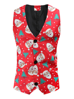 Hommes Rouge Gilets De Mariage Décontracté Col V Polyester Motif De Noël Gilet Rouge