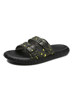 Hommes Sandale Plate Slip-On Color Block En Cuir PU Semelle EVA Pantoufle Noire