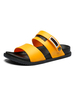 Hommes Sandales Slip-On Color Block En Cuir PU Semelle Fendue Jaune Pantoufle