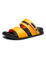 Hommes Sandales Slip-On Color Block En Cuir PU Semelle Fendue Jaune Pantoufle