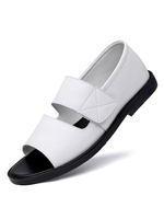 Hommes Sandales Slip-On En Cuir De Vachette À Bout Ouvert Semelle En Caoutchouc Blanc Chaussures Plates