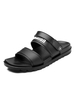Hommes Sandales Slip-On PU Cuir Semelle Fendue Bout Ouvert Talon Plat Casual Pantoufle Noire