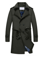 Hommes Trench-Coat Noir Casual Veste Turndown Col à Manches Longues Slim Fit Printemps Manteau