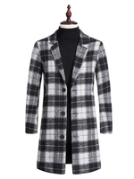 Hommes Vestes Manteaux Col Haut Manches Longues Motif À Carreaux Casual Manteaux Longs Blancs