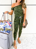 Hunter Green Camouflage Col Bateau Manches Courtes Skinny Summer One Piece Outfit