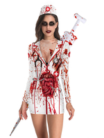 Infirmière Robe Costumes Déguisements Halloween blancs adultes 3D Imprimer Effrayants En Polyester Déguisements Halloween Costumes Bodycon vacances
