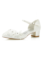 Ivoire Chaussures De Mariage Dentelle Bout Pointu Fleurs Perlé Boucle Détail Chaussures De Mariée