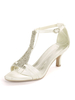 Ivoire Chaussures De Mariage Satin Bout Ouvert Strass Chaton Talon Chaussures De Mariée