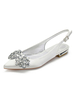 Ivoire Chaussures de mariage Satin Bout pointu Strass Plat 0.6 "Chaussures de mariée