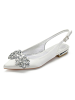 Ivoire Chaussures de mariage Satin Bout pointu Strass Plat 0.6 "Chaussures de mariée