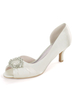 Ivoire Chaussures De Mariage Satin Peep Toe Strass Chaton Talon Chaussures De Mariée Mère De La Mariée Chaussures