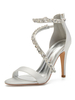 Ivoire Chaussures De Mariage Strass En Satin Bout Ouvert Talon Aiguille Chaussures De Mariée
