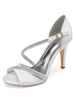Ivoire Chaussures De Mariée En Satin Peep Toe Strass Chaussures Mère À Bretelles Chaussures À Talons Hauts