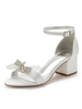 Ivoire Demoiselle Dhonneur Chaussures Chaussures De Mariage En Satin Bout Ouvert Strass Sandales À Talons Chunky