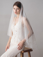Ivoire Mariage Voile Tulle Deux Niveaux Niveaux Étoile Motif Bord coupé Accessoires De Mariée