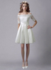 Ivoire robe de mariée mi-longues Off-The-Shoulder Sash mariée en Satin robe