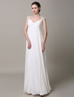 Ivory Queen Anne mariage robe de mariage de robe dos-nu dentelle plissée Deep-V