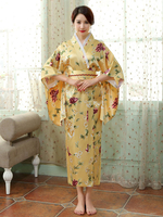 Japonais Costumes Adulte Jaune Kimono Robe Satin Set Oriental Costumes De Vacances Déguisements Halloween