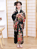 Japonais Costumes Enfants Kimono Noir Robe Satin Set Oriental Costumes Déguisements Halloween