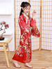 Japonais Costumes Enfants Kimono Rouge Satin Robe Oriental Ensemble Costumes Déguisements Halloween Carnaval