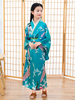 Japonais Costumes Kimono Cyan Bleu Enfants Oriental Fille Robe Costumes de Fêtes Déguisements Halloween