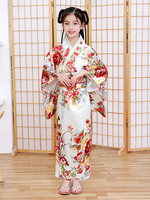 Japonais Costumes Kimono Enfant Robe Blanche Oriental Ensemble Fille Costumes de Fêtes Déguisements Halloween Déguisement Carnaval