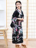 Japonais Costumes Kimono Enfant Robe Noire en Oriental Ensemble des Costumes de Fêtes Déguisements Halloween Déguisement Carnaval