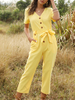 Jaune à encolure en V à manches courtes lacent Polyester large cordon de serrage été Salopette