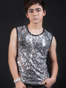 Jazz Dance Costume Hommes Argent Gilet Sequin Glitter Hip Hop Danse Porter Déguisements Halloween