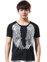Jazz Dance Costume Hommes Sequin Glitter T Shirt À Manches Courtes Hip Hop Danse Porter Déguisements Halloween