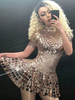Jazz Dance Costume Robes Femmes Argent Sequin À Manches Courtes Discothèque Usure Déguisements Halloween