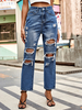 Jean déchiré pour femme taille naturelle bas en denim droit décontracté 2025